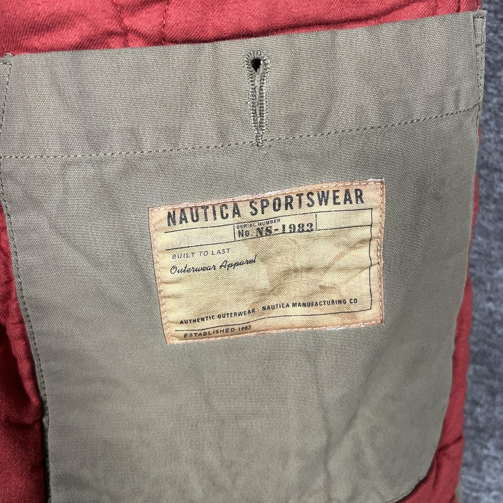 Nautica Jacket Mens Large Green Canvas Quilted Barn Corduroy Chore Field Coat - Picture 3 of 13